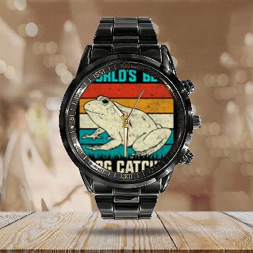 Discover Frog Pet Worlds bests Frog Catcher Retro vintages Style Frog Lover Baseball Tees Calendar Steel Band Watch
