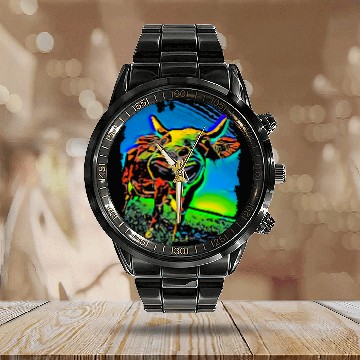 Discover Cow Pet face pop art Zip Calendar Steel Band Watch
