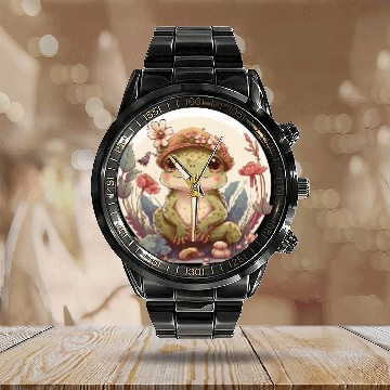 Discover Frog Pet Cute Cottagecore Baby Frog Toad Frog Lovers Calendar Steel Band Watch