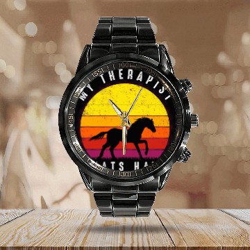 Discover Horse Pet My Therapist Eats Hay I Equestrian Lovers 24 Zip Calendar Steel Band Watch