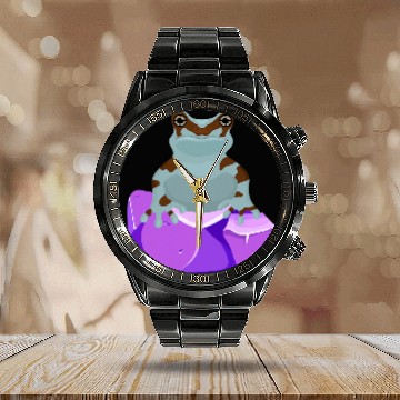Discover Frog Pet Crystal Amethyst Gemstone for Toad Owners Calendar Steel Band Watch