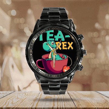 Discover Dinosaur Pet TeaRex Dinosaur Puns For TRex Lover Tea Partys Calendar Steel Band Watch