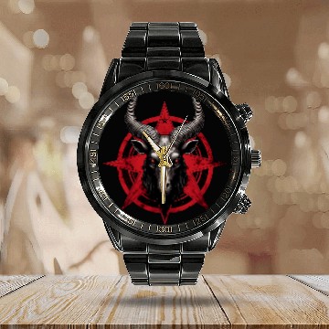 Discover Goats Pet Head Baphomest Pentagram Satanic Devil Occul Baseball Tees Calendar Steel Band Watch