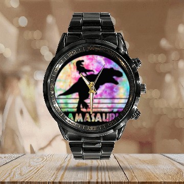Discover Dinosaur Pet Mamasaurus Tie Dye Sunset Funny Dinosaur Mother Calendar Steel Band Watch