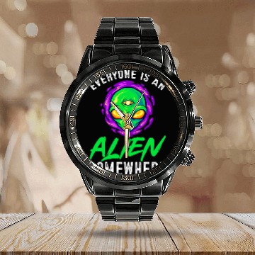 Discover Aliens UFO Beliver 2Everyone Is An Alien Somewhere 21 Zip Calendar Steel Band Watch