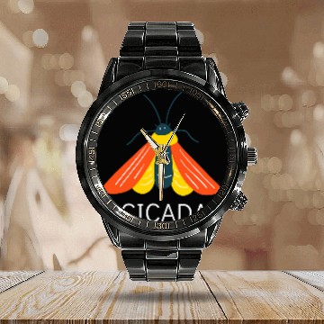 Discover Cicada 2024 Insect Bug Colorful Entomology Entomologist Baseball Tees Calendar Steel Band Watch