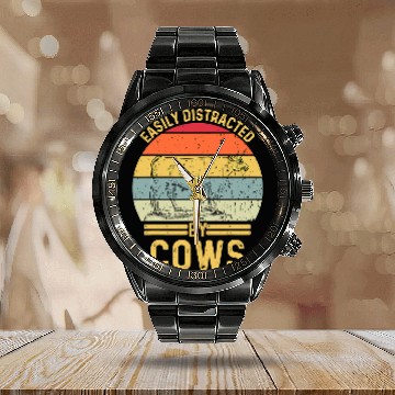 Discover Cow Pet Easily Distracted By Cows Funny Cow Farmer 18 Zip Calendar Steel Band Watch