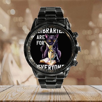 Discover Book Fun Libraries Are For Everyone Cat Book Reader Librarian Calendar Steel Band Watch