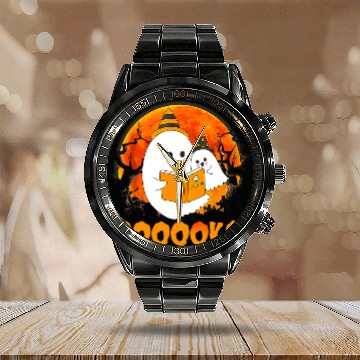 Discover Book Fun cute ghosts book reading teacher school halloween 6 Calendar Steel Band Watch