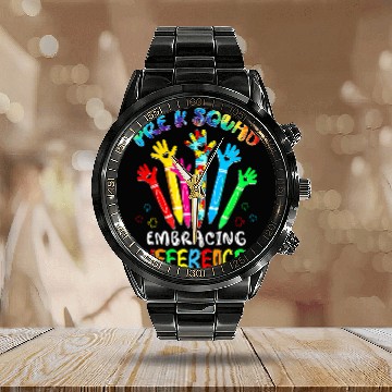 Discover Autism Puzzle PreK Squad Embrace Differences Autism Awareness SPED Teacher Calendar Steel Band Watch
