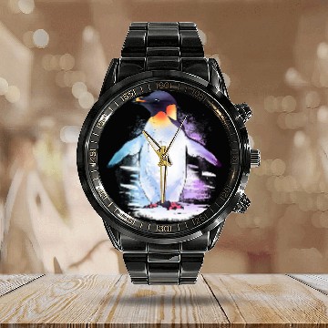 Discover Penguin Pet Colourful Animal Print Art Zip Calendar Steel Band Watch