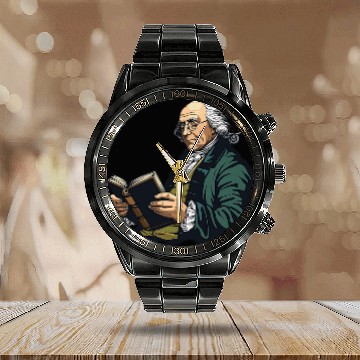 Discover Book Fun Benjamin Franklin Reading A Book 1 Calendar Steel Band Watch
