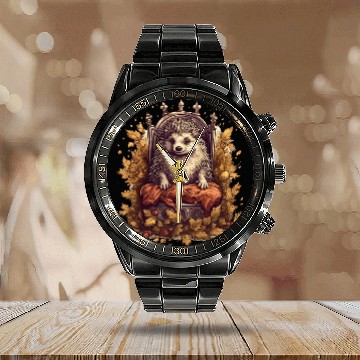 Discover Hedgehog Pet On Throne Cute Animal Lover Graphic Print Art 2 Calendar Steel Band Watch