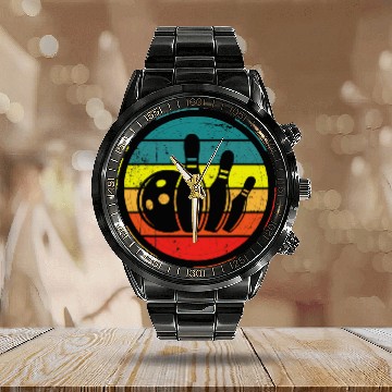 Discover Sport Bowling Retro Bowling Bowler vintages Graphic Calendar Steel Band Watch