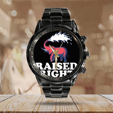 Discover Elephant Mammal Raised Right Republican Elephant Retro Style Funny Baseball Tees Calendar Steel Band Watch