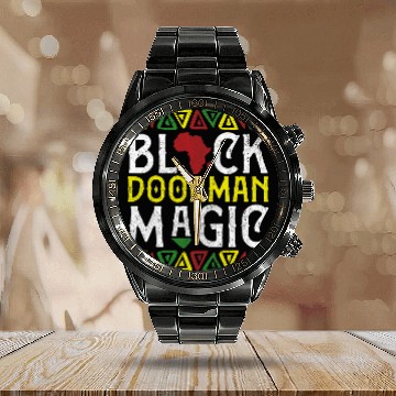 Discover Afro Black Doorman Magic Apparel African Melanin Janitor Men Calendar Steel Band Watch