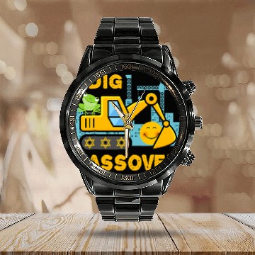 Discover Excavator Fun I Dig Passover Excavator Construction Pesach Matzah Frogs Calendar Steel Band Watch