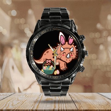 Discover Dinosaur Pet Triceratops Dinosaur Easter Bunny Egg Hunting Funny Easter Calendar Steel Band Watch