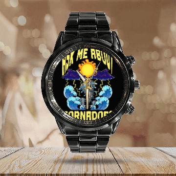 Discover Ask Me About Tornadoes Meteorologist Cyclone Tornado Chaser Calendar Steel Band Watch