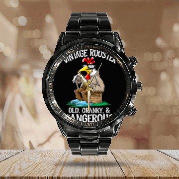 Discover Chicken Pet vintages Rooster Old Cranky Dangerous Calendar Steel Band Watch