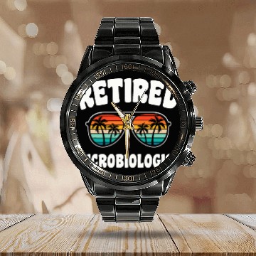 Discover Retired Microbiologist Funny Retirement Congratulations Baseball Tees Calendar Steel Band Watch