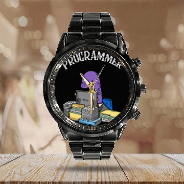 Discover Dinosaur Pet Programmer Dinosaur at Computer Funny Brontosaurus Calendar Steel Band Watch
