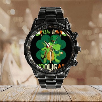 Discover Dinosaur Pet St Patricks Day Wee Little Hooligan Boy Kids Baseball Tees Calendar Steel Band Watch