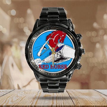 Discover Horse Pet RED HORSE Combat Engineer US Military Calendar Steel Band Watch