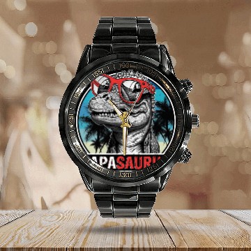 Discover Dinosaur Pet Mens Papasaurus rexs Cool Dad Dinosaur Fathers Day Baseball Tees Calendar Steel Band Watch