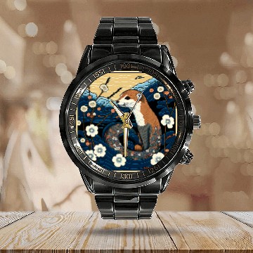 Discover Ferret Pet Surrealism Japanese Painting Weasel 3 Calendar Steel Band Watch