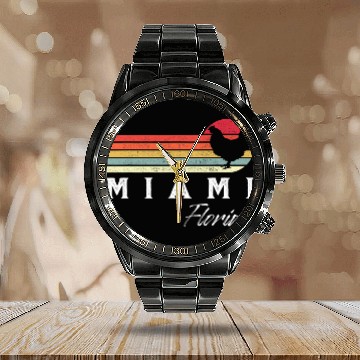 Discover Chicken Pet Miami Florida Retro Chicken Lover Souvenir Calendar Steel Band Watch