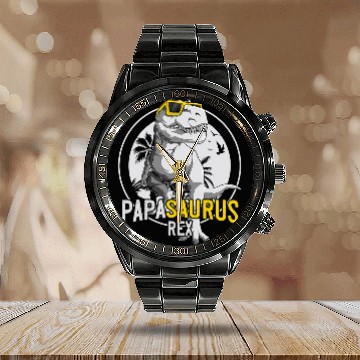 Discover Dinosaur Pet Mens Papasaurus T rexs Funny Dinosaur Daddy Papa Saurus 1 Baseball Tees Calendar Steel Band Watch