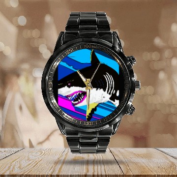 Discover Shark Pet Pop Art Great White Shark Scuba Diving 12 Calendar Steel Band Watch