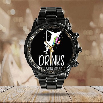 Discover Unicorn Pet Drinks Well With Others Unicorn Wines Lover Baseball Tees Calendar Steel Band Watch