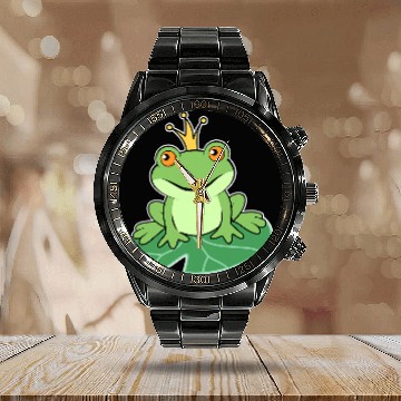 Discover Frog Pet Cute King Frog Toad with a Crown Baseball Tees Calendar Steel Band Watch