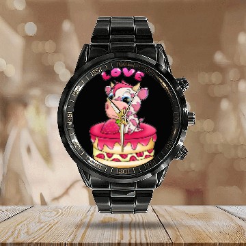 Discover Cow Pet Strawberry Cow Design 036 Calendar Steel Band Watch