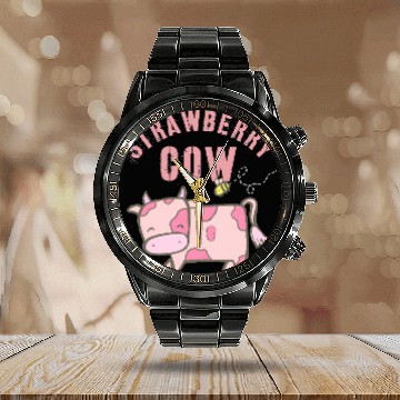 Discover Cow Pet strawberry cow funny cow cute Calendar Steel Band Watch