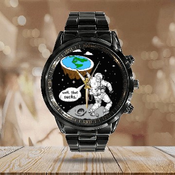 Discover Astronaut Job Moon Landing Space Flat Earth Quote Idea Calendar Steel Band Watch