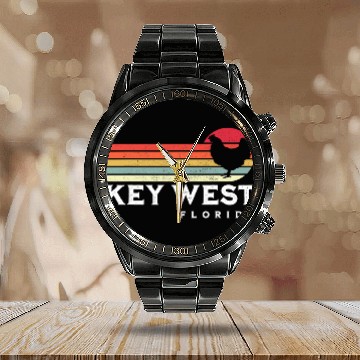 Discover Chicken Pet Key West Florida Chicken Lover Souvenir 7 Calendar Steel Band Watch