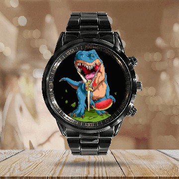 Discover Dinosaur Pet Watermelon Dinosaur One In a Melon T rexs Summer Fruit Calendar Steel Band Watch