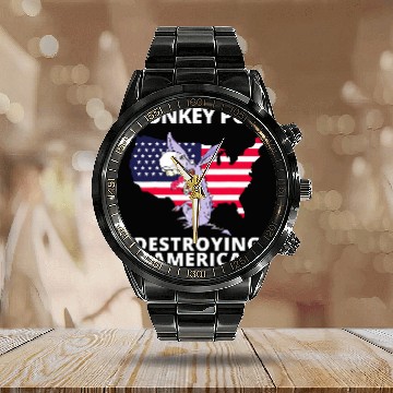Discover Donkey Pet Pox Destroying America AntiBiden Conservative 1 Calendar Steel Band Watch