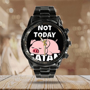 Discover Pig Pet Lazy Pig Piggy Not Today Satan Calendar Steel Band Watch