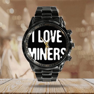 Discover I Love Miners Cute Funny Miner Mining Game Crypto Minimalist Calendar Steel Band Watch