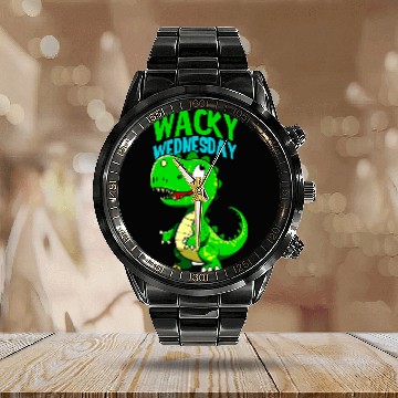 Discover Dinosaur Pet Wacky Wednesday Dinosaur Fun Cute Baseball Tees Calendar Steel Band Watch