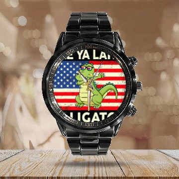Discover Alligator Pet See Ya Later Alligator  Crocodile Funny Gator Calendar Steel Band Watch