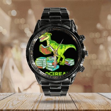 Discover Dinosaur Pet Reading Velocireader Dinosaur Book Reader Velociraptor Dino Zip Calendar Steel Band Watch