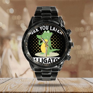 Discover Alligator Pet See You Later Alligator Crocodile Rainbow Leopard Calendar Steel Band Watch