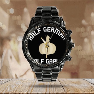 Discover Half German Half Garlic Funny Aromatic Spicy Garlic Food Calendar Steel Band Watch