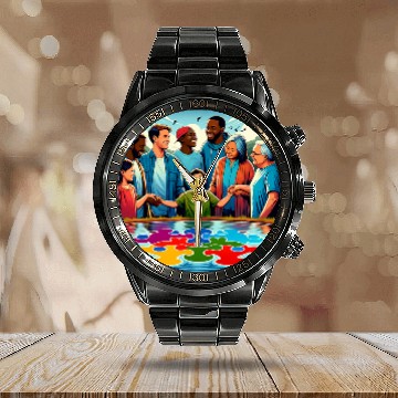 Discover Autism Puzzle Reflections Spectrum of Strength Support Wo 21 Calendar Steel Band Watch