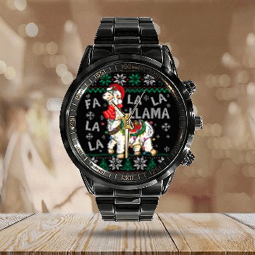 Discover Llama Pet Fa La La Llama Christmas Santa Hat Lights Ugly Sweater Baseball Tees Calendar Steel Band Watch
